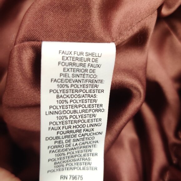 Lucky Brand L Womens Pink Faux Fur Hooded Jacket Rose Gold Zip Plush Cozy Warm - Picture 9 of 11